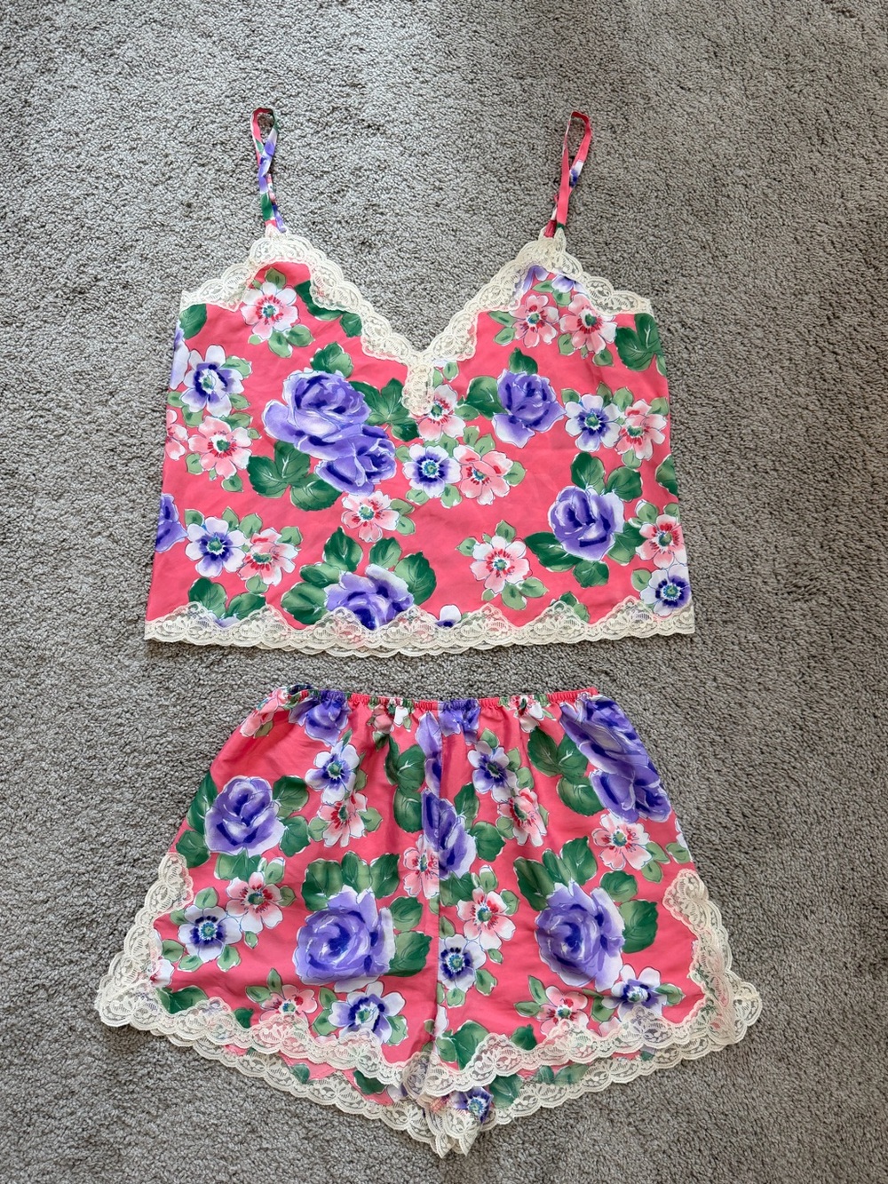 Vintage Victoria's Secret Gold Label Floral Lace Camisole and Tap Shorts Set